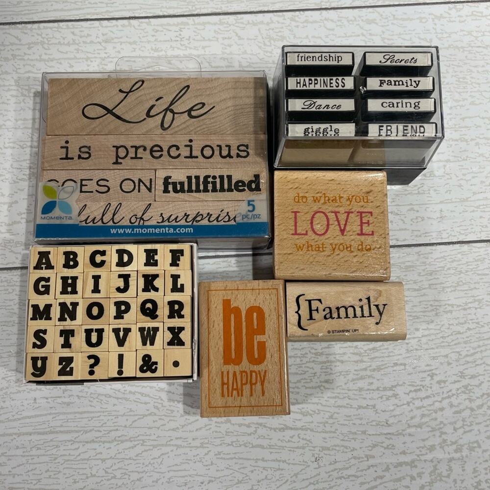 Wood and Rubber Stamp 6 Piece Bundle Family Theme
